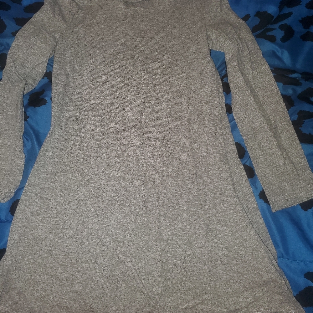 Grey long sleeve turtleneck dress. Fall or winter dress.